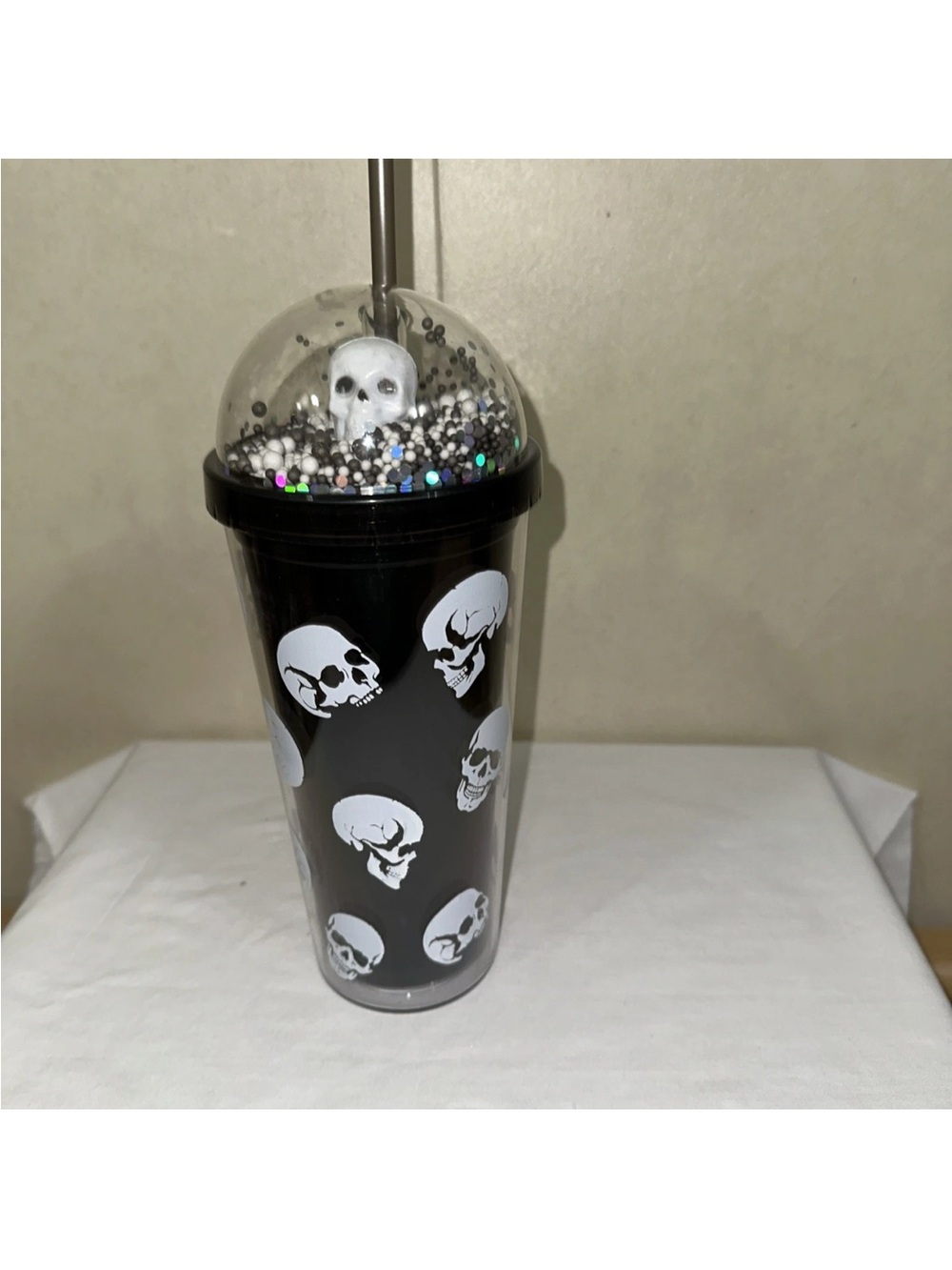 Skull Bubble Tumbler Cup with Straw - Black